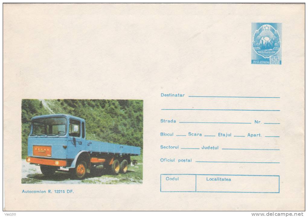 Truck R 12 215 DF, 1975 Stationery Card,entier Postal,unused - Romania. - Vrachtwagens