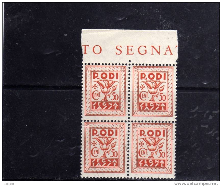 EGEO 1934 SEGNATASSE 50 C MNH QUARTINA - Aegean