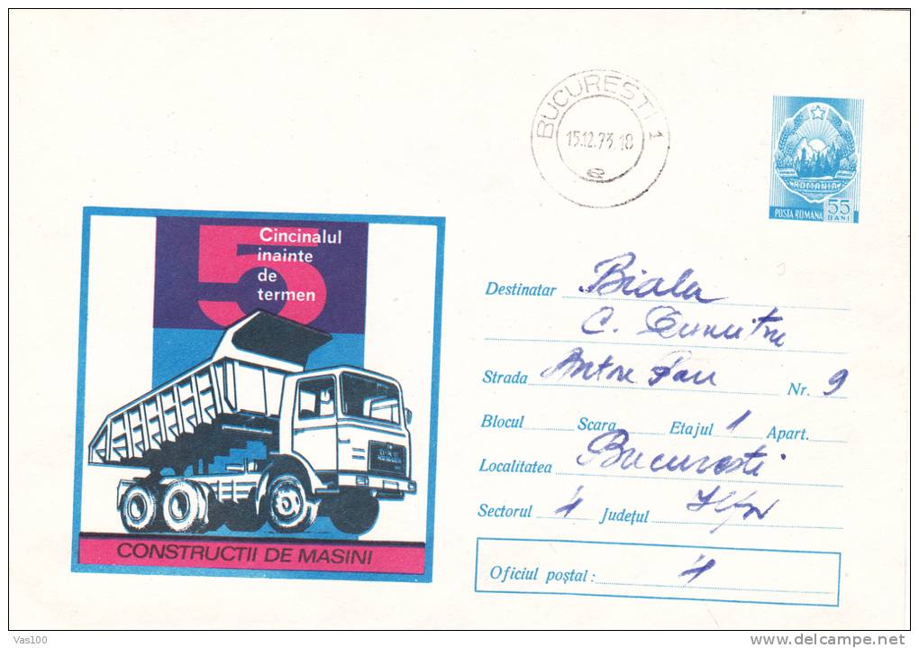 Camion  1973 Cover Stationery,entier Postal Unused  - Romania. - Trucks