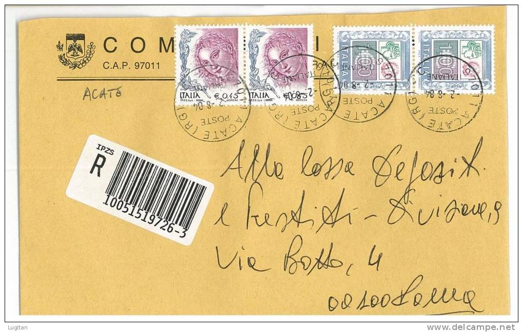 ACATE CAP 97011  PROV. RAGUSA  ANNO 2004 - RG - R  - SICILIA -TEMATICA COMUNI D'ITALIA - STORIA POSTALE - Macchine Per Obliterare (EMA)