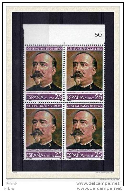 ESPAGNE Neuf  ** MNH " GENERAL IBANEZ " En Bloc De 4 N° YT 2758 + Prix Dégressif. - Militaria