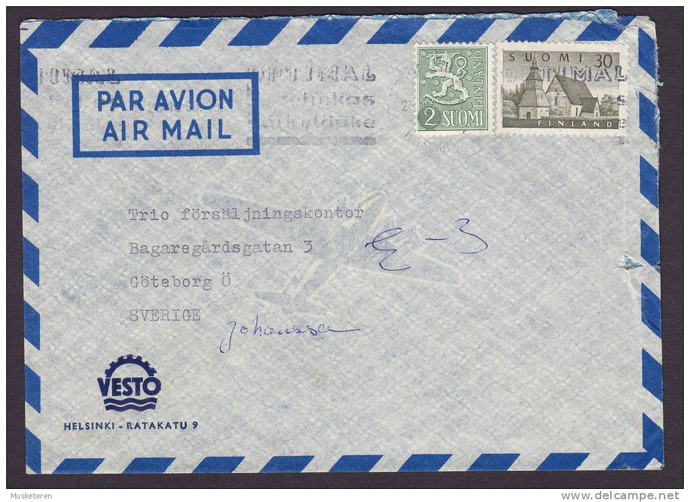 Finland Airmail Par Avion Luftpost VESTO Cover To GÖTEBORG Sweden - Cartas & Documentos