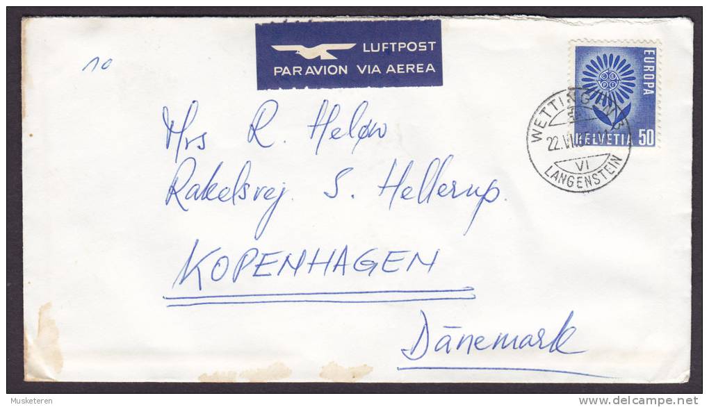 Switzerland Airmail Flugpost Par Avion Label WETTINGEN Langenstein 1963 To Dänemark Denmark Europa CEPT - Other & Unclassified