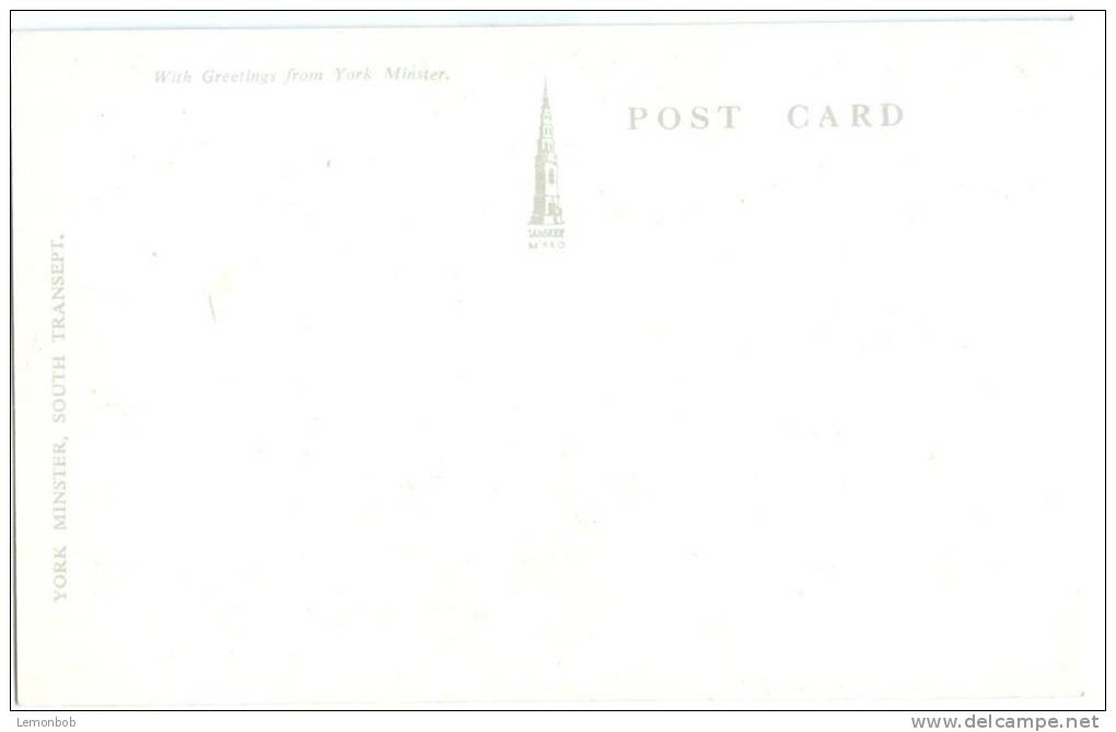 UK, United Kingdom, York Minster, South Transept, 1930s Unused Postcard [P7608] - York