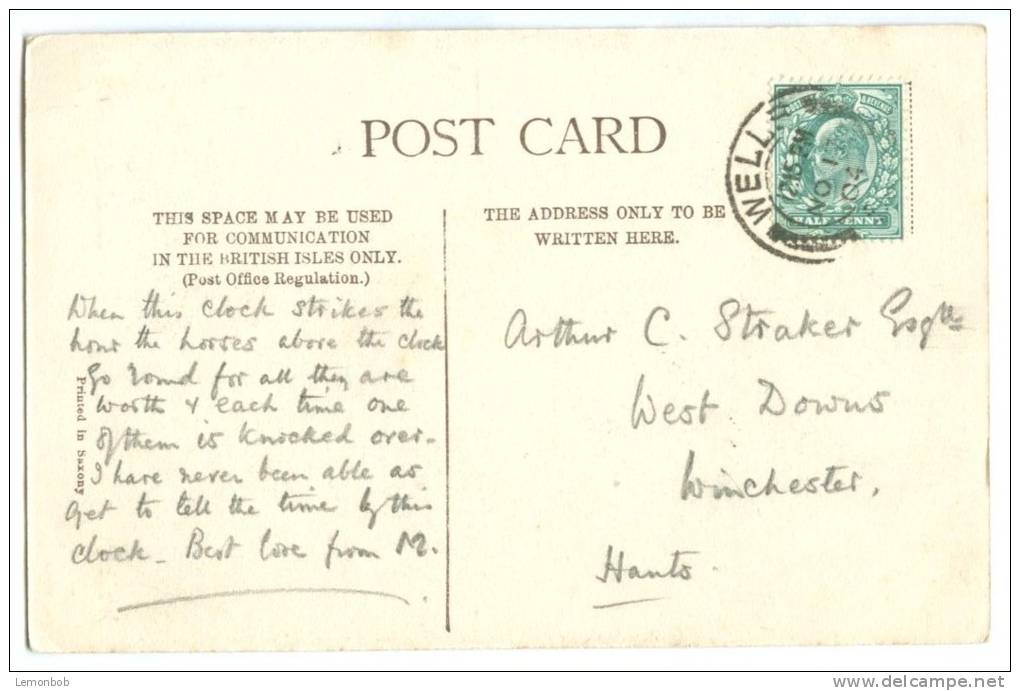 UK, United Kingdom, Wells, Cathedral, The Clock, 1904 Used Postcard [P7624] - Wells
