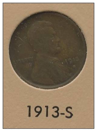 US 1 Cent 1913S Lincoln Wheat - 1909-1958: Lincoln, Wheat Ears Reverse