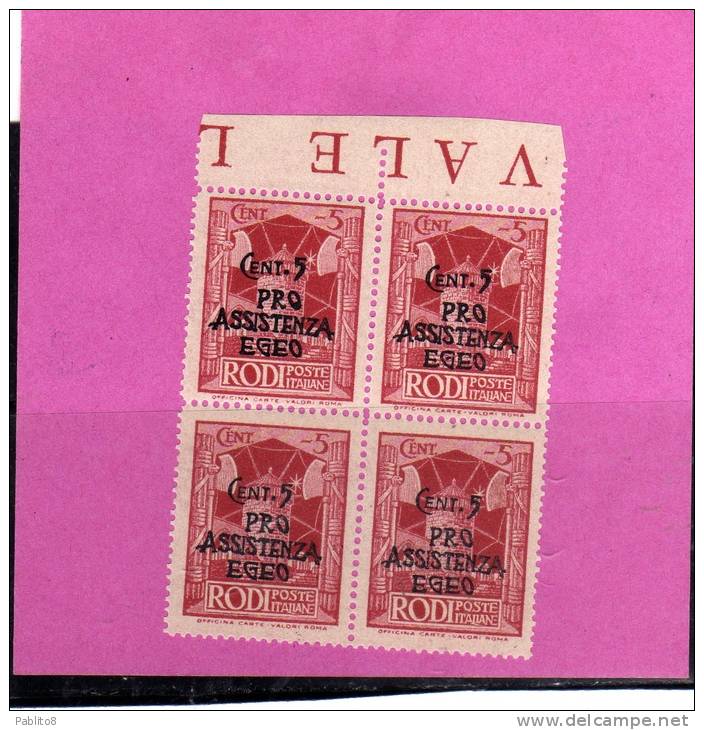 EGEO 1943 PRO ASSISTENZA EGEO 5 + 5C  MNH QUARTINA - Egeo (Occup. Tedesca)