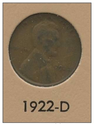 US 1 Cent 1922D Lincoln Wheat - 1909-1958: Lincoln, Wheat Ears Reverse
