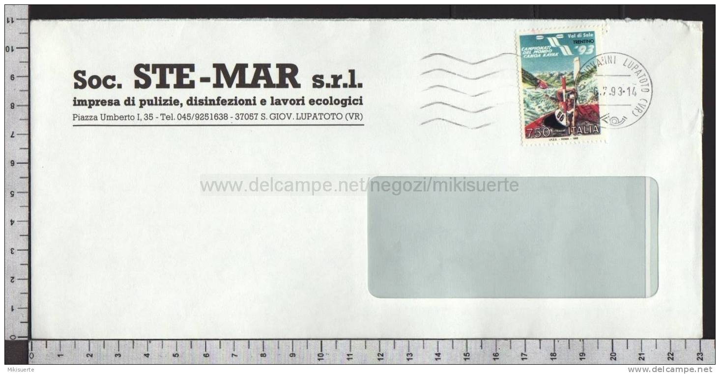 B6251 Italia Storia Postale 1993 SPORT CAMPIONATI DEL MONDO CANOA KAYAK VAL DI SOLE LIRE 750 SAN GIOVANNI LUPATOTO - 1991-00: Marcophilia
