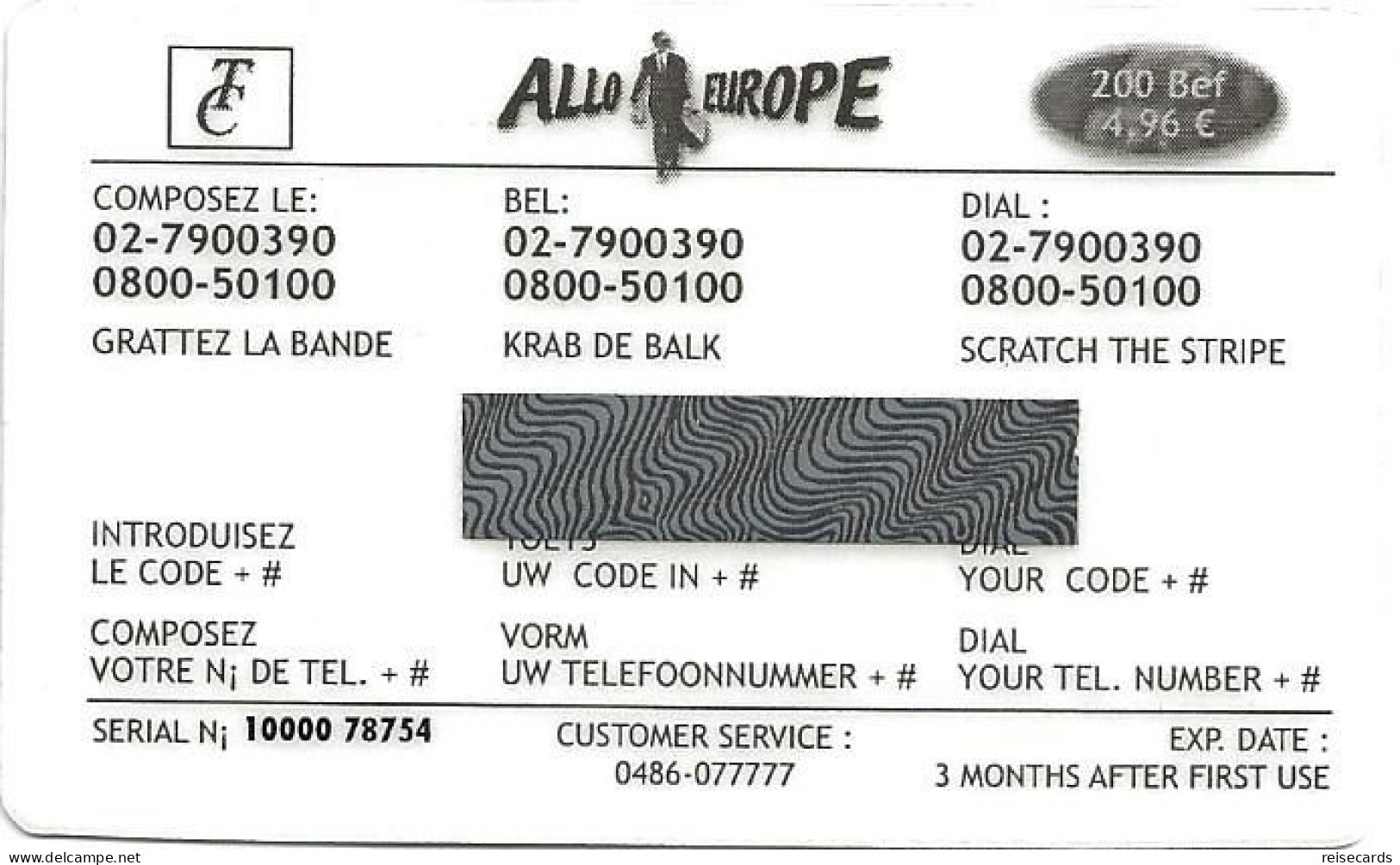 Belgium: Prepaid Allo Europe - Cartes GSM, Recharges & Prépayées