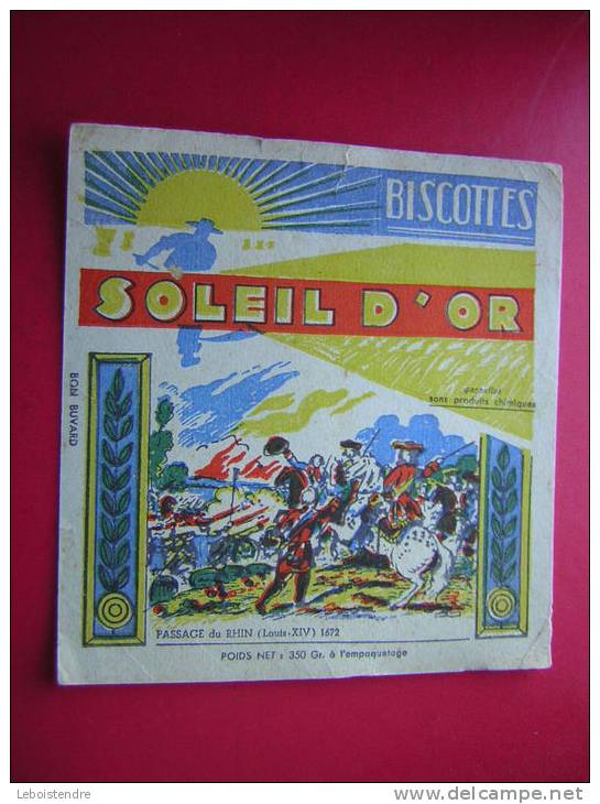 BUVARD-BISCOTTES-SOLEIL D'OR -PASSAGE DU RHIN ( LOUIS XIV)  1672 -PHOTO  RECTO / VERSO - Biscotti