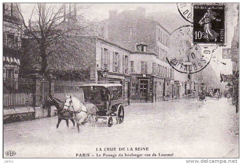 Paris-La Crue De La Seine 10. Janvier 1910, Fiacre-La Passage Du Boulanger Rue De Lourmel, Réédition Cecodi - Taxis & Huurvoertuigen