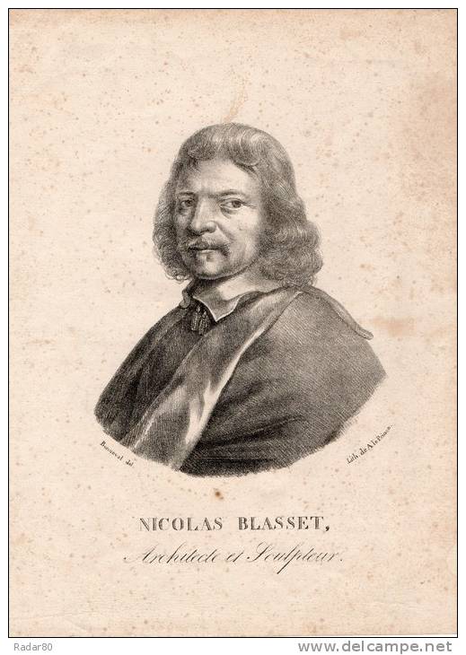 GRAVURE-NICOLAS BLASSET .architecte Et Sculpteur.del ( Peintre):bonneval.lithographie De A.LE PRINCE.gravure 19e Siècle - Picardie - Nord-Pas-de-Calais