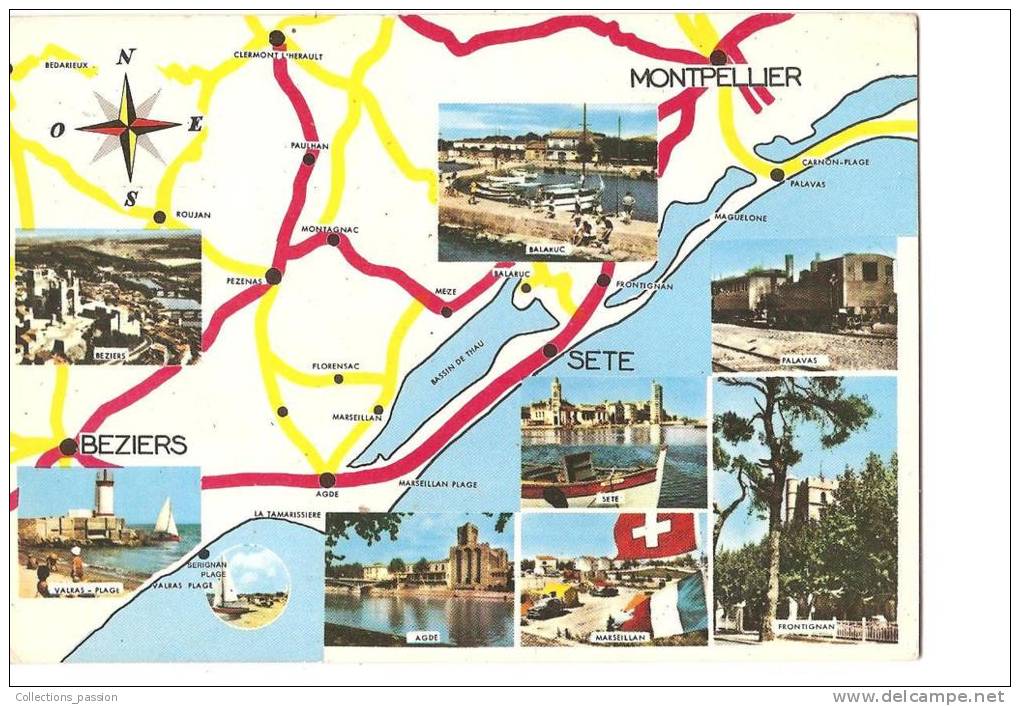 CP, Carte Géographique, 34, Hérault, +8 Vues, 1971, Voyagée - Carte Geografiche
