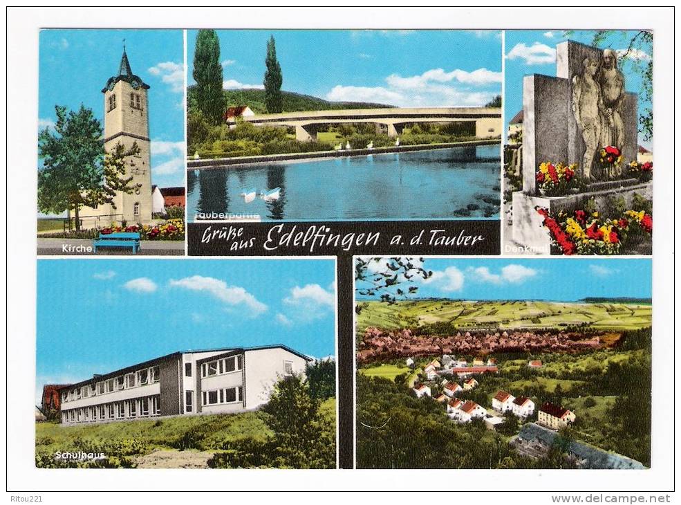 Allemagne Gruss Aus EDELFINGEN A.d. Tauber - 6990 BAD MERGENTHEIM - Schulhaus Kirche 1977 Multivues - Singen A. Hohentwiel