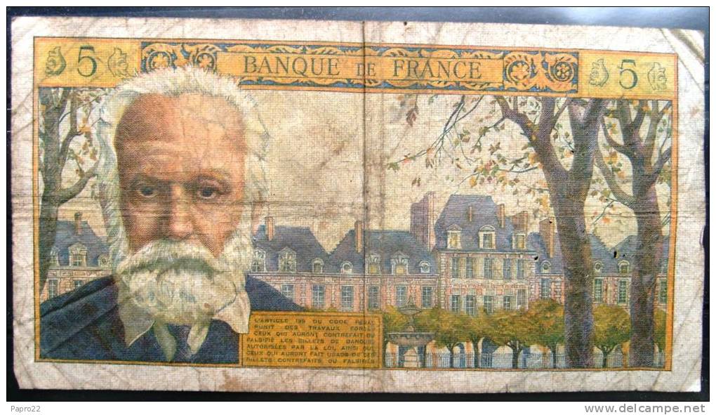 Billet 5 Nouveaux Francs Victor Hugo Très Usagé - 5 NF 1959-1965 ''Victor Hugo''