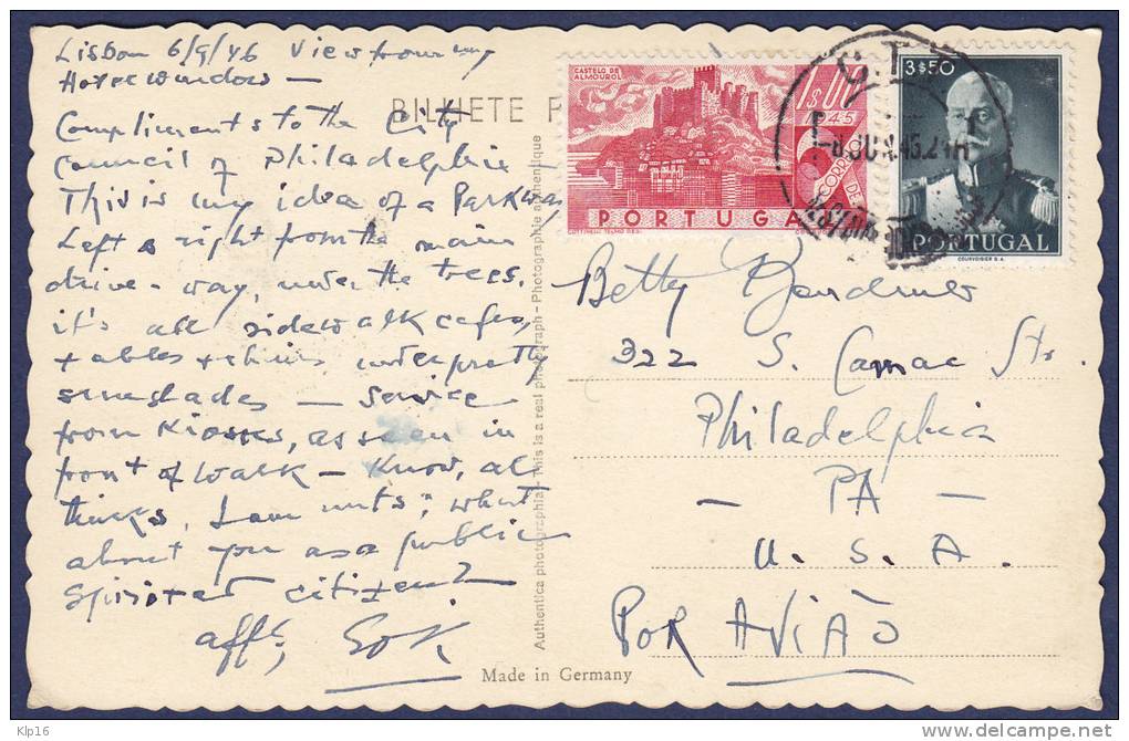 PORTUGAL,LISBOA, PC 1946 - Lettres & Documents