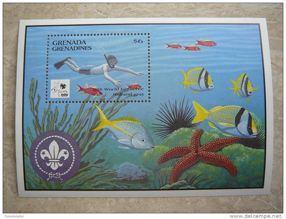 Grenada Grenadines 18th World Jamboree Holland 1995.m/s MNH**.Scouting.Diving.Étoile De Mer.Starfish.Coral.Plonger.Fish. - Plongée