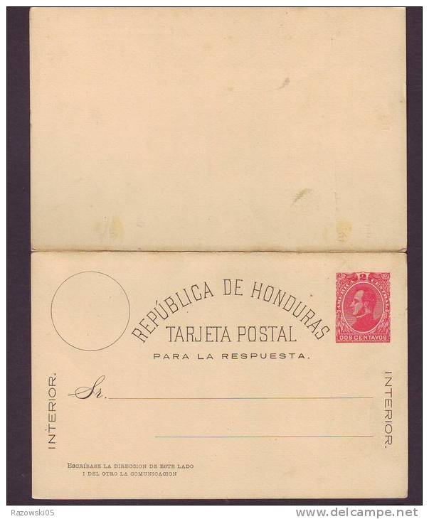 TIMBRE. HONDURAS. CARTE. TARJETA POSTALE. AMERIQUA CENTRAL. ENTIER. REPONSE. DOS CENTAVOS - Honduras