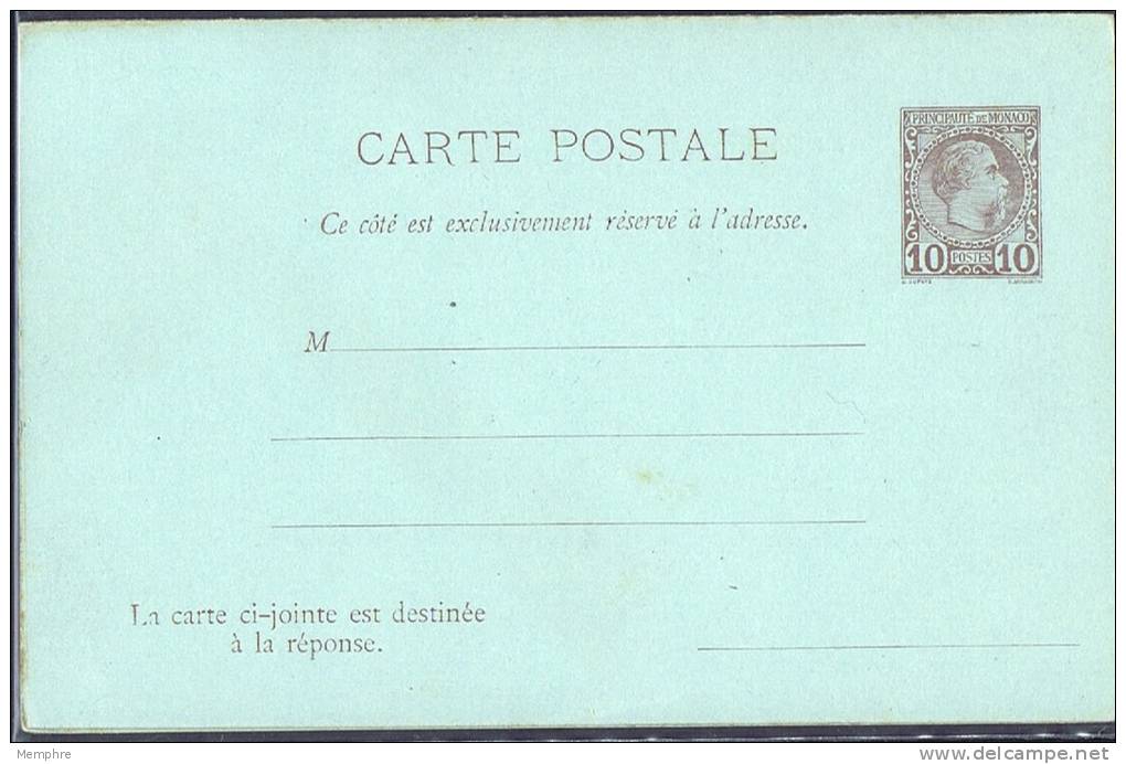 Charles III   Carte Postale 10 C. Avec Réponse Payée Brun Sur Vert  Neuve  Maury 5 (Couleur Notée Dans Michel) - Ganzsachen