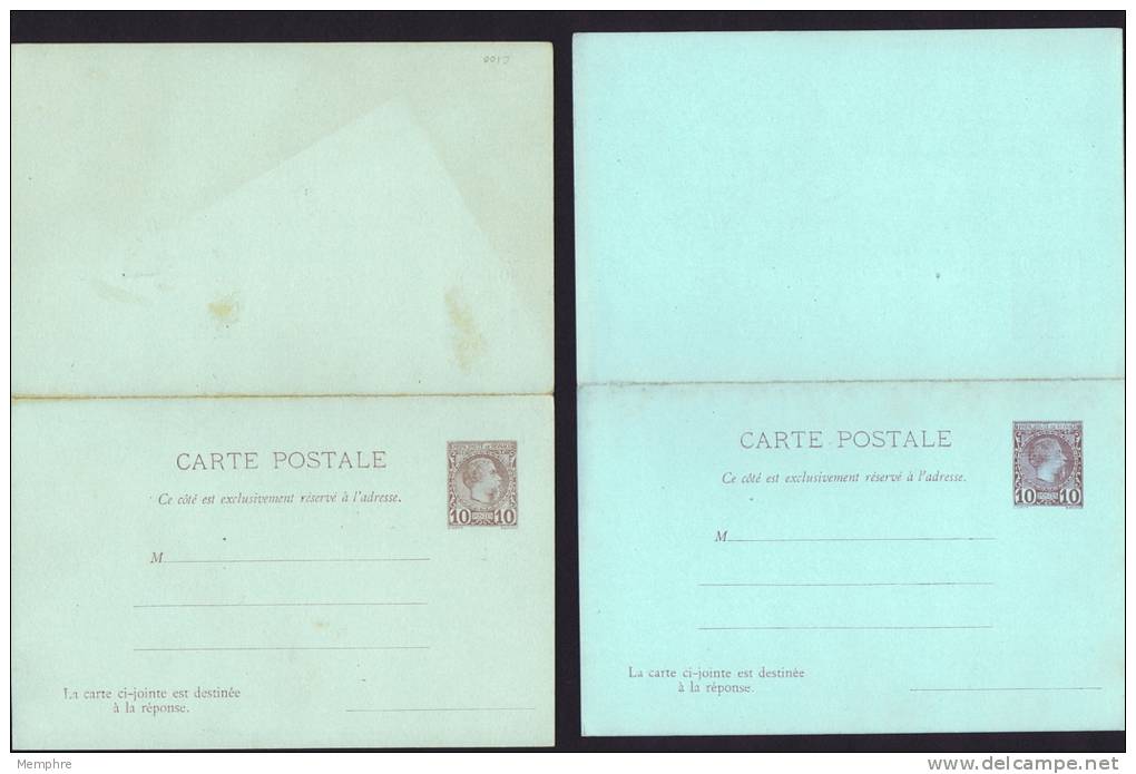 Charles III   Carte Postale 10 C. Avec Réponse Payée Brun Sur Vert  Neuve  Maury 5 (Couleur Notée Dans Michel) - Postwaardestukken