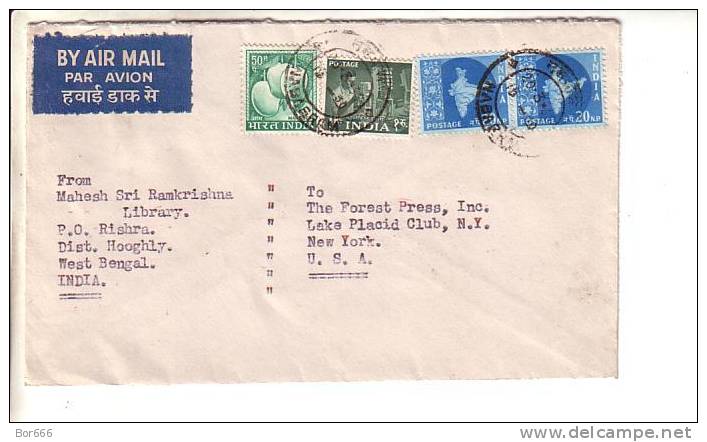 GOOD INDIA Postal Cover To USA 1968 - Good Stamped: Fruits ; Map - Storia Postale