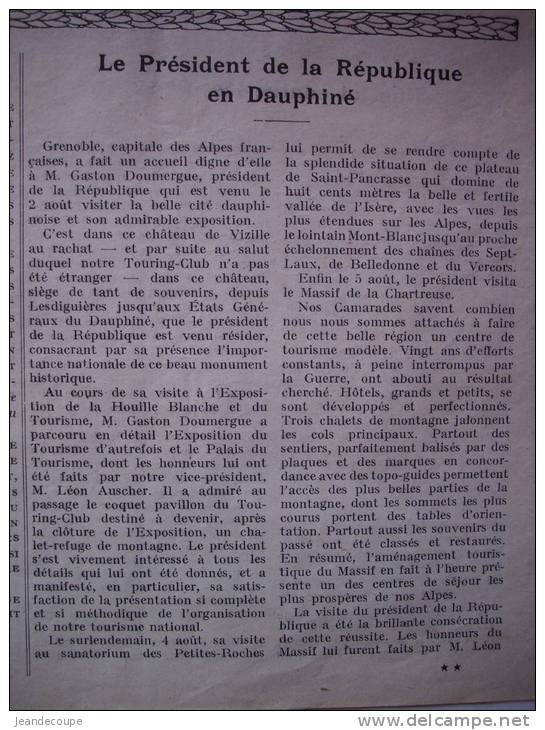ARTICLE-REGIONNALISME - Le Président De La République En Dauphiné - Gaston Doumergue - Chartreuse - 1925 - - Historical Documents