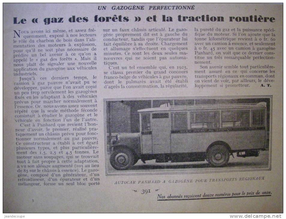 ARTICLE-REGIONNALISME - Autocar Panhard - Gazogène - 1928 - - Documentos Históricos