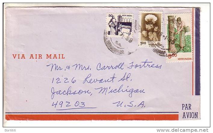 GOOD INDIA Postal Cover To USA 1988 - Good Stamped: Flower ; Womans - Covers & Documents