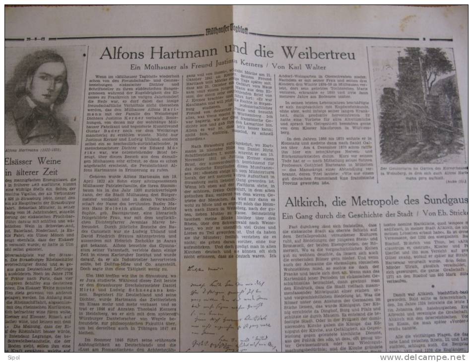 Mülhauser Tagblatt  Du 29/9/1942 Alfons Hartmann Und Die Weibertreu Article De 38 X 36 Cm TBE Rousseurs - Sonstige & Ohne Zuordnung