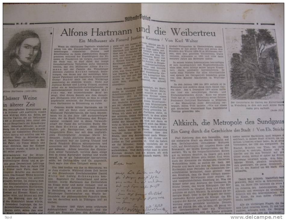 Mülhauser Tagblatt  Du 29/9/1942 Alfons Hartmann Und Die Weibertreu Article De 38 X 36 Cm TBE Rousseurs - Autres & Non Classés