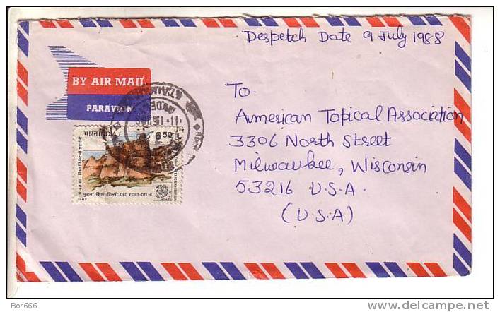 GOOD INDIA Postal Cover To USA 1988 - Good Stamped: Old Fort - Covers & Documents