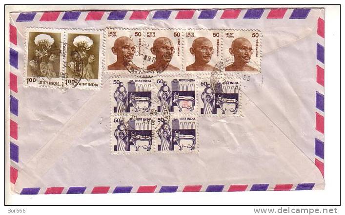 GOOD INDIA Postal Cover To USA 1988 - Good Stamped: Cow ; Flower ; Gandhi - Covers & Documents