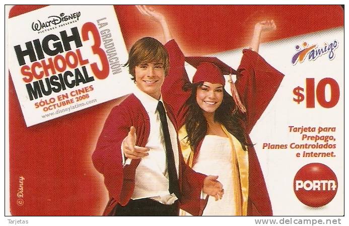 TARJETA DE ECUADOR DE HIGH SCHOOL MUSICAL 3 DE $10  (DISNEY) - Ecuador