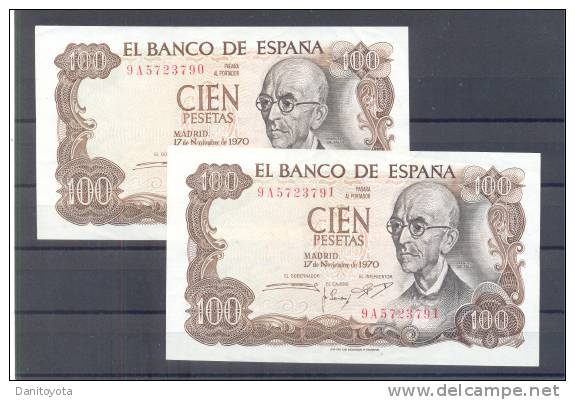 EDIFIL D73c "100  PTAS 17 DE NOVIEMBRE DE 1970" SERIE 9A - 100 Pesetas