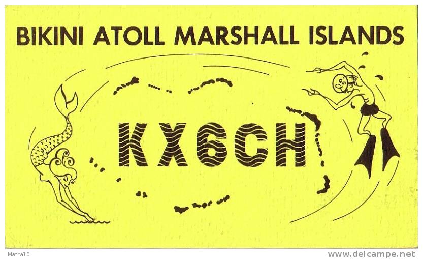 CARTE QSL CARD CQ 1958 RADIOAMATEUR RADIO BIKINI ATOLL KX-6 USA MARSHALL ISLANDS SIRENE SIREN SCUBA DIVING SWIMMING - Natation