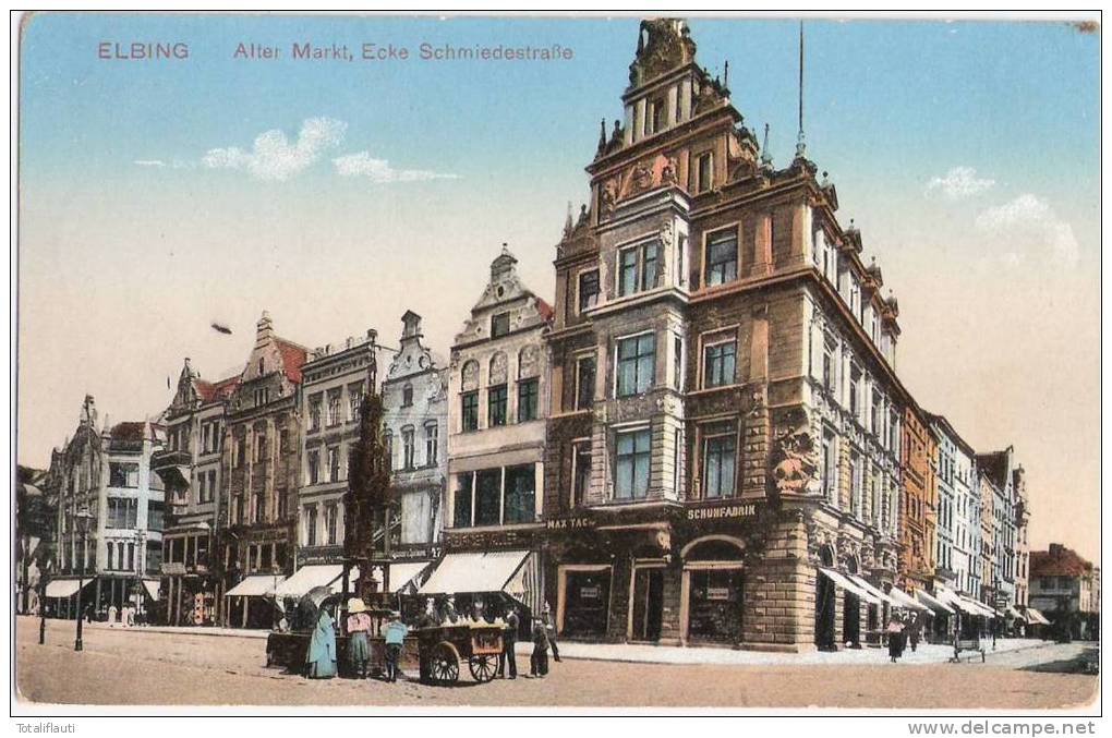 Elbing Alter Markt Ecke Schmiedestraße Color Rechts Vorn SCHUHFABRIK Am Haus 2.21917 Gelaufen Stempelfehler 1898 - Ostpreussen
