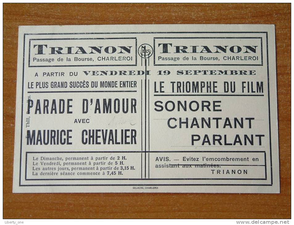 TRIANON Charleroi / Maurice CHEVALIER ( Films Paramount ) / Anno 19?? ( Zie Foto Voor Details ) !! - Andere & Zonder Classificatie