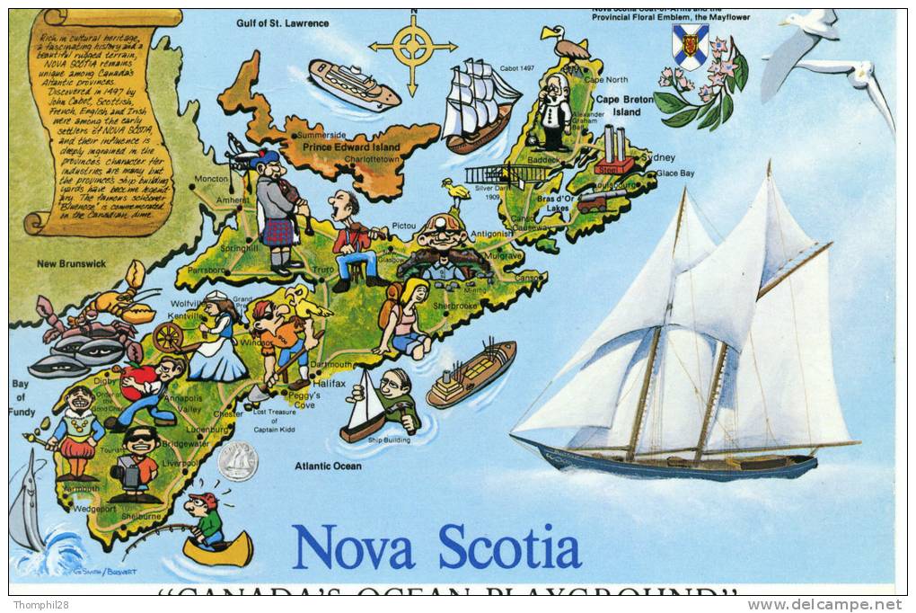 NOVA SCOTIA, CANADA´S OCEAN PLAYGROUND - The Famous Schooner "Bluenose" Is Commermorated On The Canadian Dime - 2 Scans - Andere & Zonder Classificatie