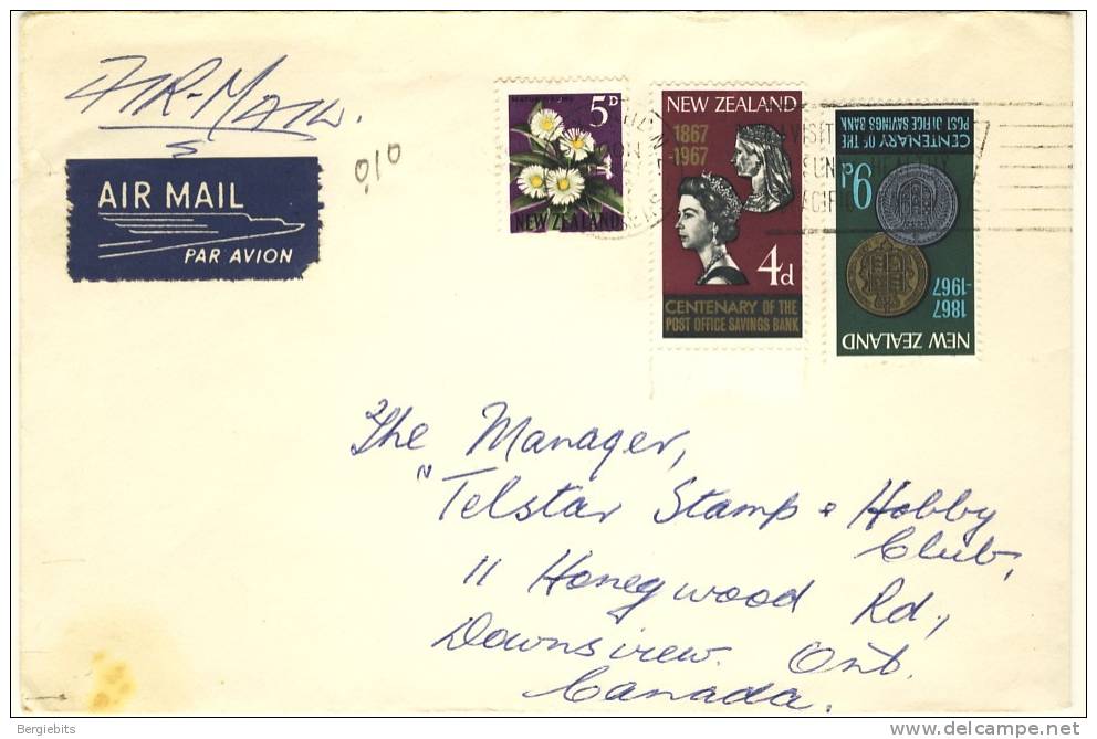 1967 New Zealand Airmail Cover With Nice Stamps, Coins Etc. - Cartas & Documentos