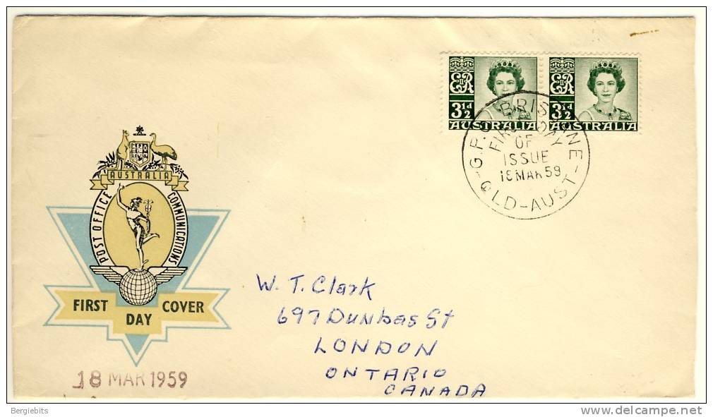 1959 Australia Cachet Post Office FDC With 2  Stamps - Brieven En Documenten