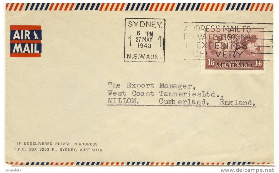 1948 Australia  Airmail Cover With High Value Airmail Stamp - Briefe U. Dokumente