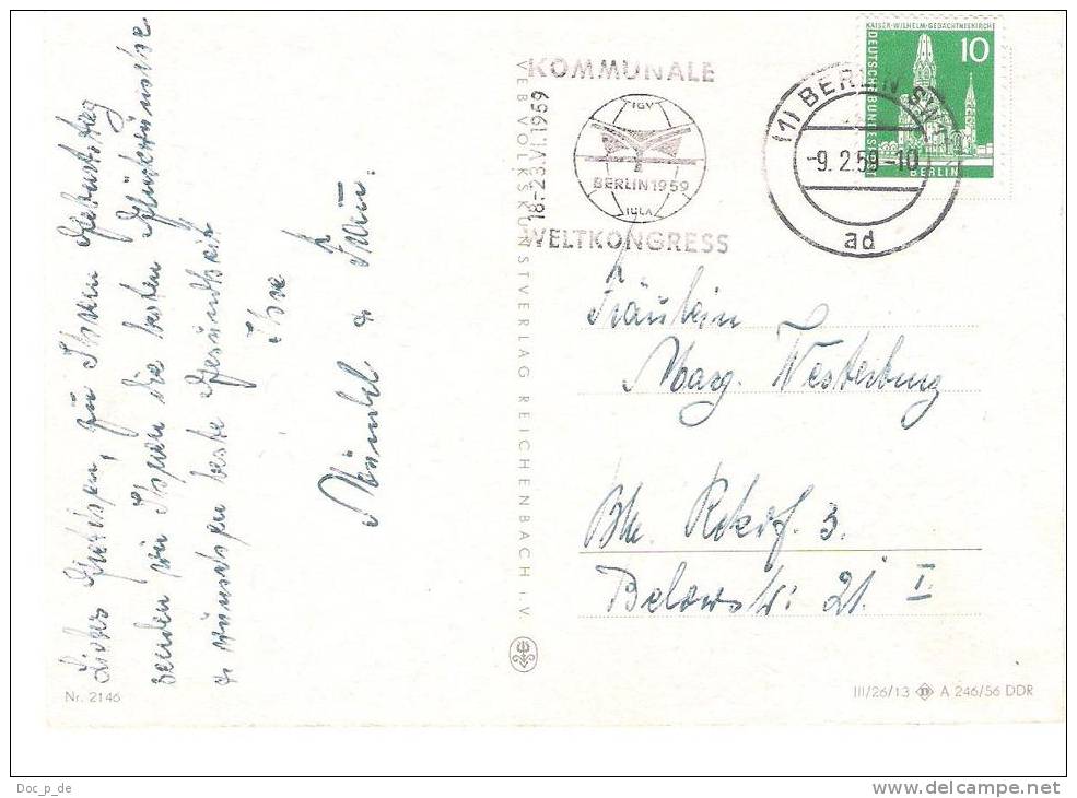 Berlin - Karte Mit Stempel : Berlin SW11 Mit Werbestempel Kommunale Weltkongress 1959 - Sonstige & Ohne Zuordnung