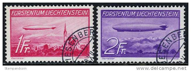 Liechtenstein C15-16 Used Hindenburg & Graf Zeppelin Airmail Set From 1936 - Air Post