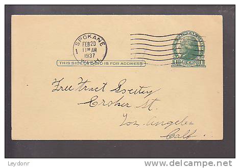 Postal Card - Thomas Jefferson - UX27 - Free Tract Society -   Spokane, Washington,  1937 - 1921-40