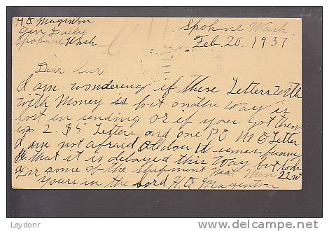 Postal Card - Thomas Jefferson - UX27 - Free Tract Society -   Spokane, Washington,  1937 - 1921-40