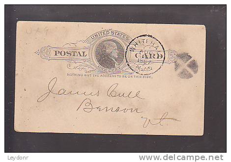 Postal Card - Thomas Jefferson - 1887 - White Hall, New York - ...-1900