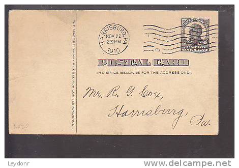 Postal Card - McKinley - Harrisburg, PA 1910 - D.W. Cox &amp; Co., Wholesale Coal - 1901-20