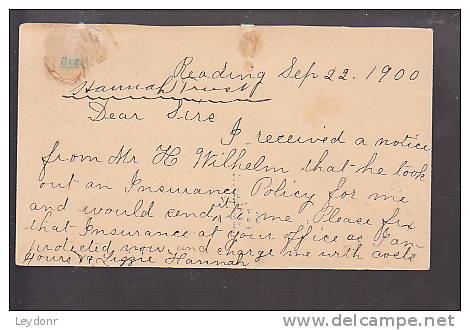 Postal Card - Jefferson - Reading, PA 1900 - Flag Postmark - ...-1900