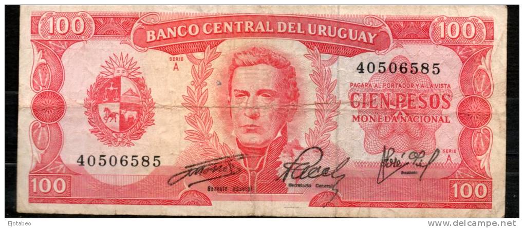 23 URUGUAY -1967 Billetes Emitidos  Por El Bco Central Por  100.00 PesosSerie  A  (Ver Foto) - Uruguay